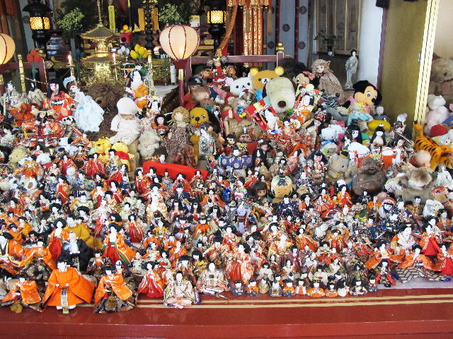 人形供養会に並べられたお人形たち