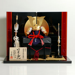 雄山作 竹雀之兜10号円二曲屏風飾り 国宝模写