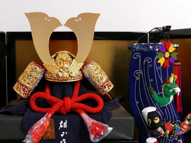 奈良春日大社所蔵国宝模写竹雀の兜15号出世鯉の滝のぼり飾り
